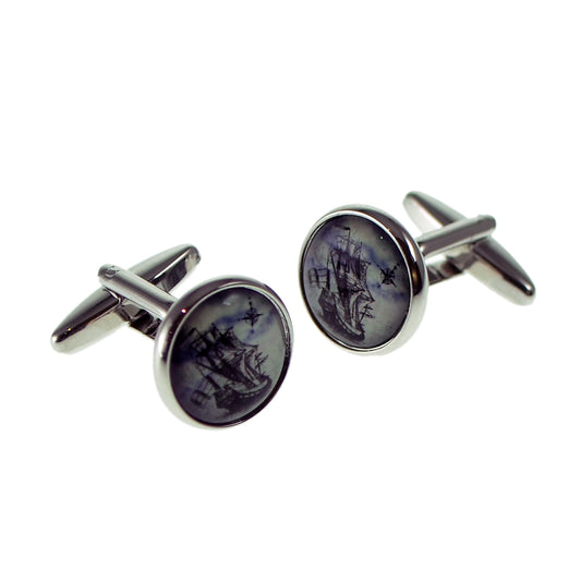 Retro Galleon & Points of Compass Cufflinks | Ashton and Finch