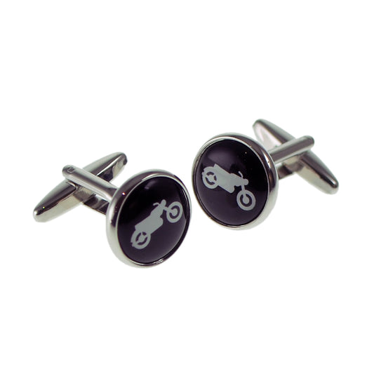 Black & White Silhouette Motorbike Cufflinks | Ashton and Finch