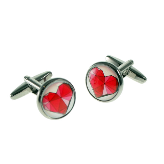 Geometric Red Heart Round Cufflinks | Ashton and Finch