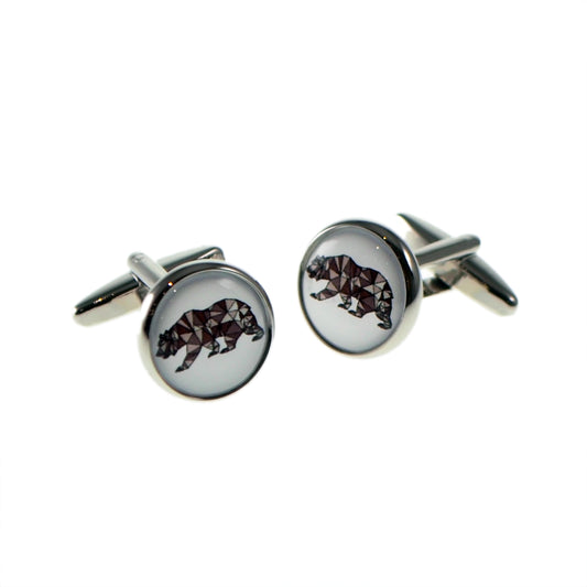 Geometric Bear Design Round Cufflinks | Ashton and Finch