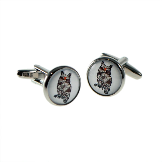 Geometric Owl Design Round Cufflinks | Ashton and Finch