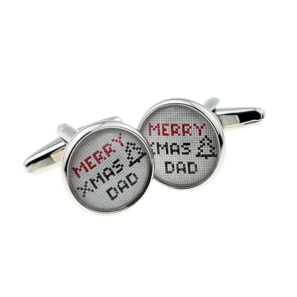 Retro Merry Xmas Dad Cross Stitch Round Cufflinks | Ashton and Finch