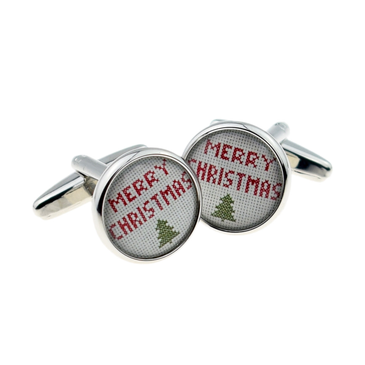 Retro Merry Xmas Cross Stitch Design Round Cufflinks | Ashton and Finch