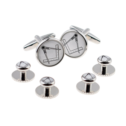 White Masonic No G Cufflinks & 4 Studs Set | Ashton and Finch