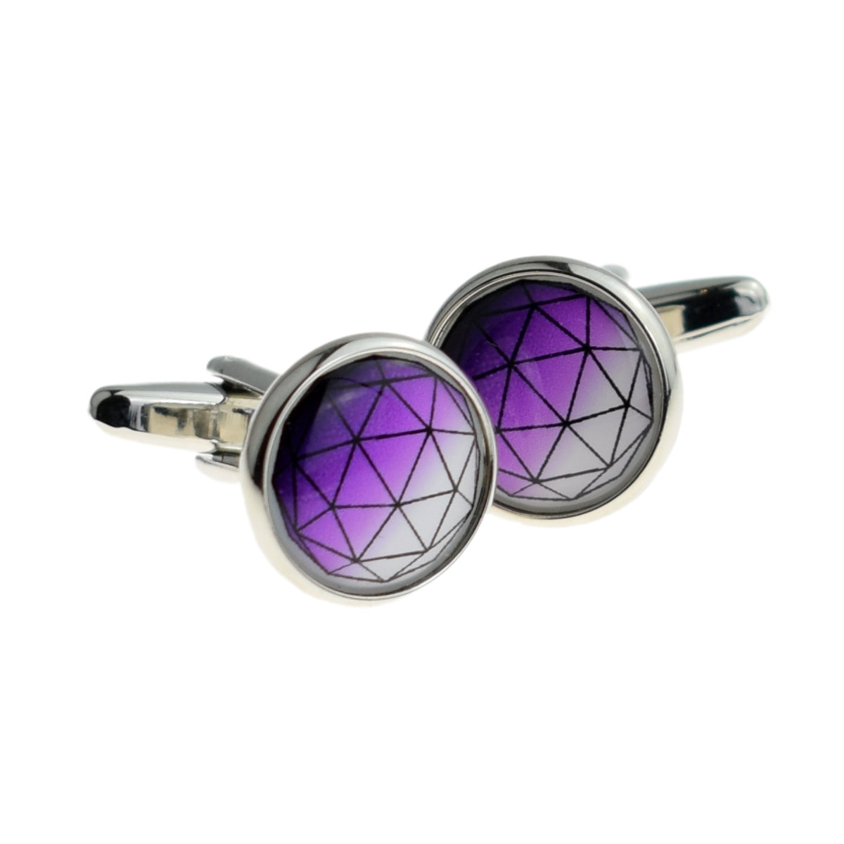 Purple Geometric Design Round Cufflinks | Ashton and Finch