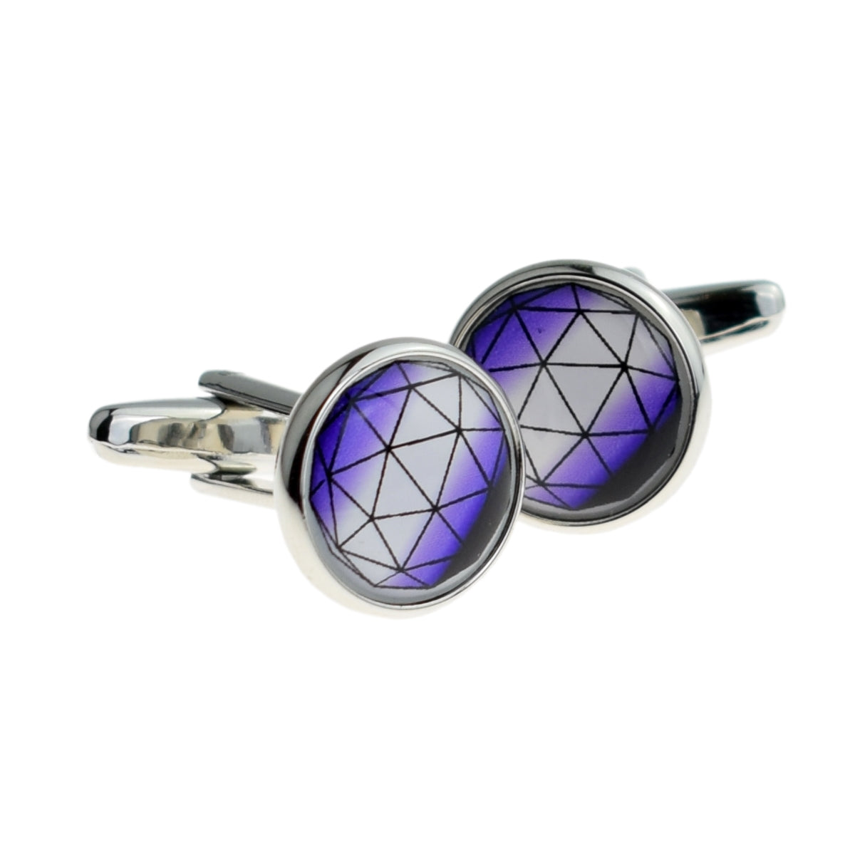 Blue Geometric Design Round Cufflinks | Ashton and Finch