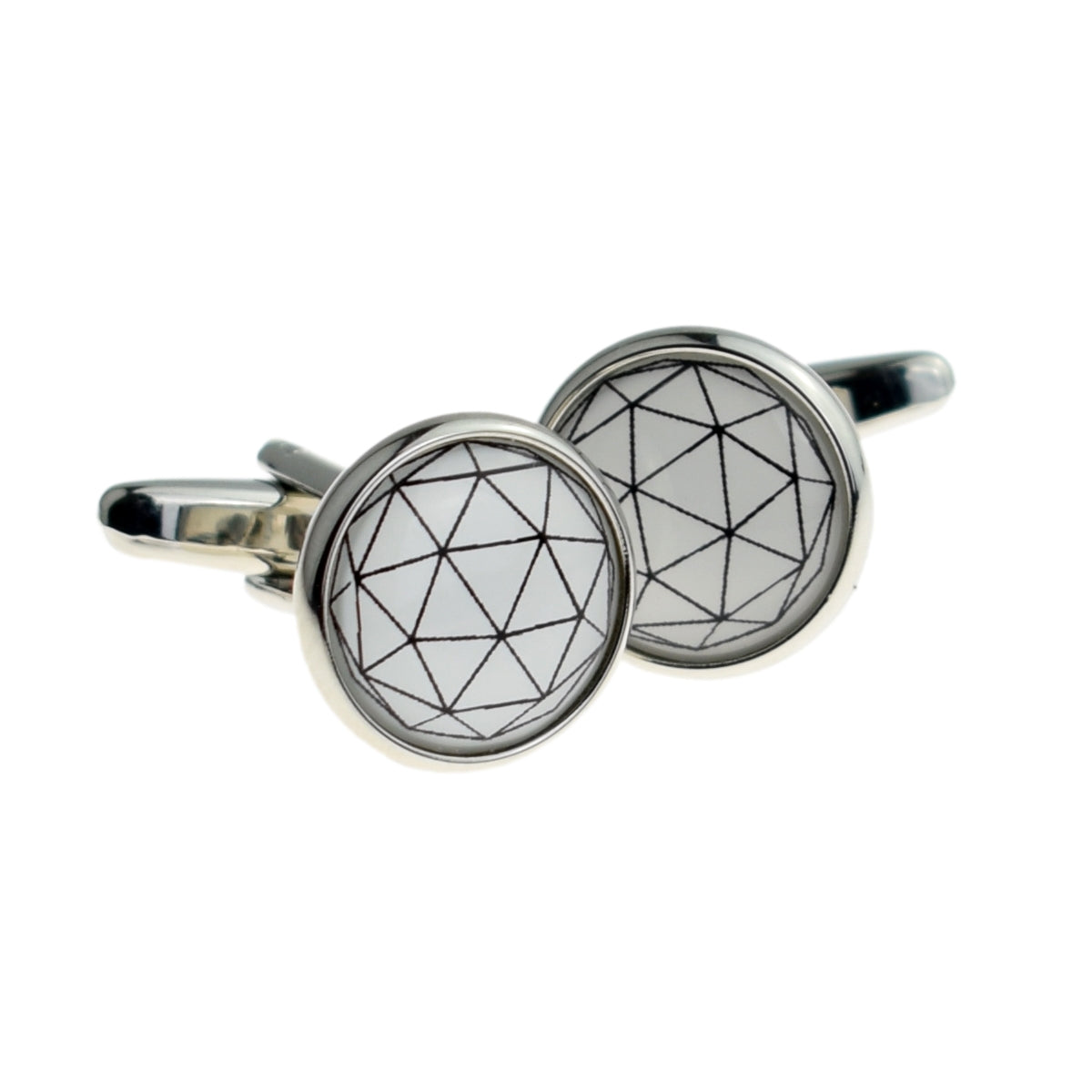 White & Black Geometric Design Round Cufflinks | Ashton and Finch