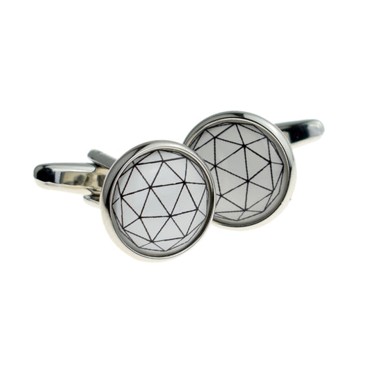 White & Black Geometric Design Round Cufflinks | Ashton and Finch