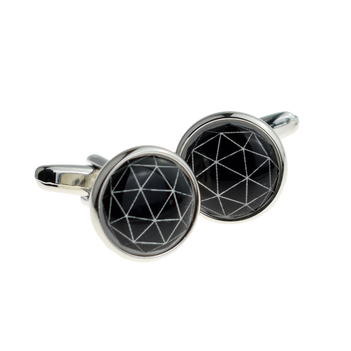 Black & White Geometric Design Round Cufflinks | Ashton and Finch