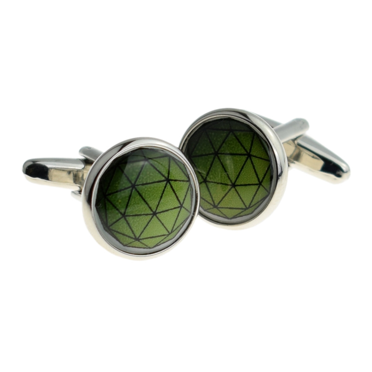 Green Geometric Design Round Cufflinks | Ashton and Finch