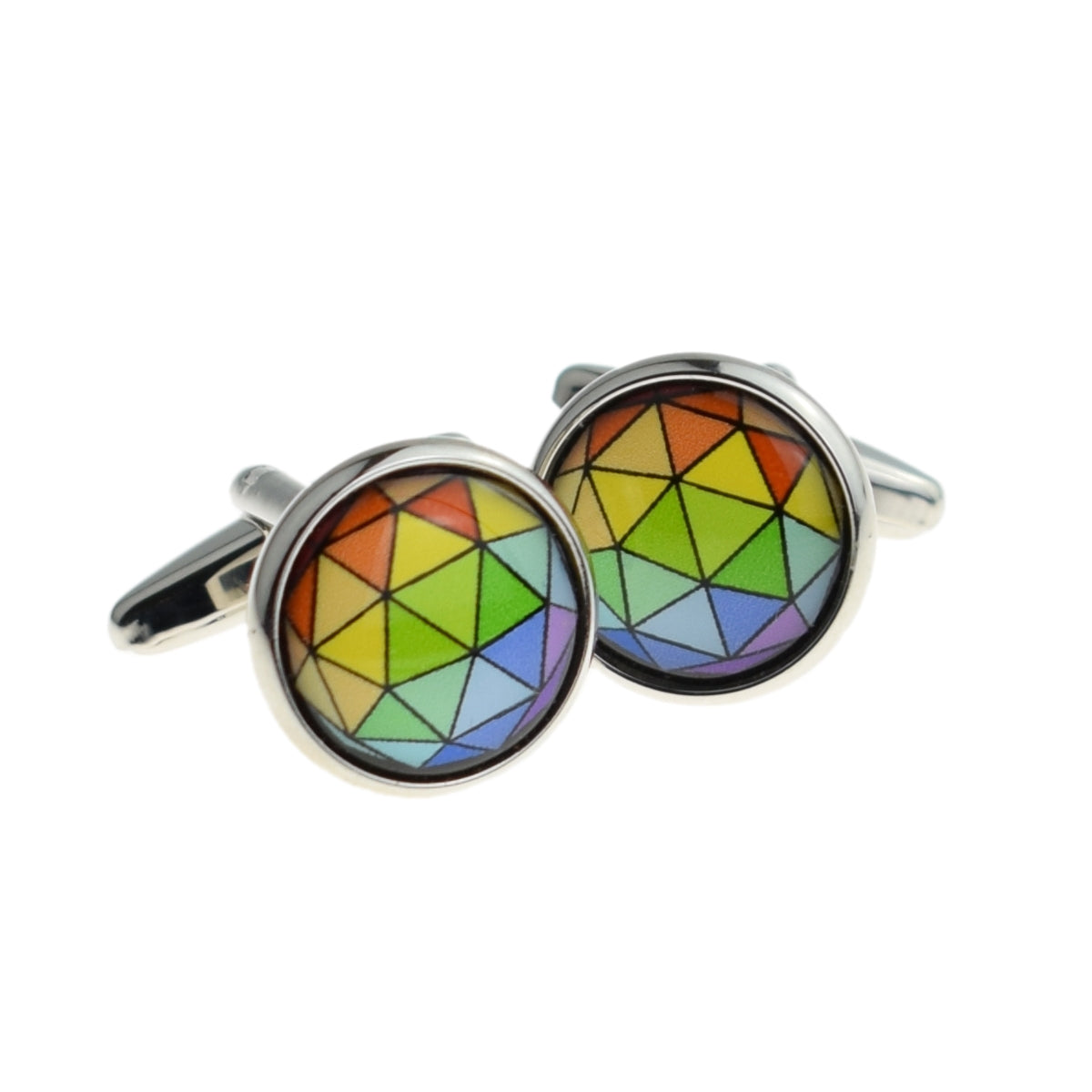 Multicoloured Geometric Design Round Cufflinks | Ashton and Finch