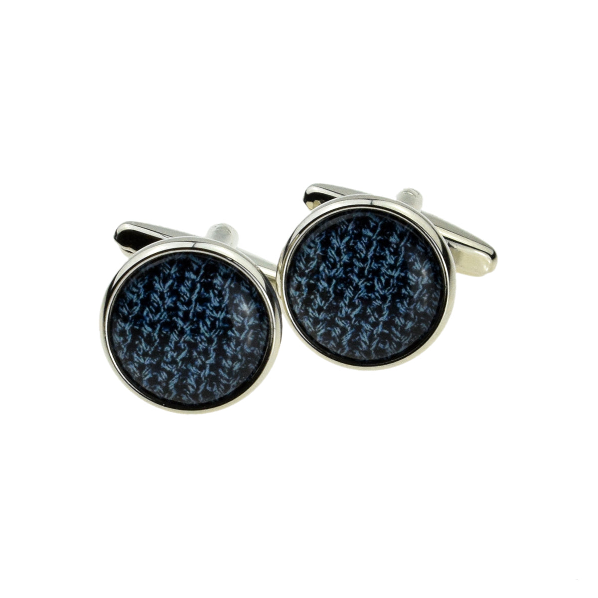 Blue Woollen Pattern Design Round Cufflinks | Ashton and Finch