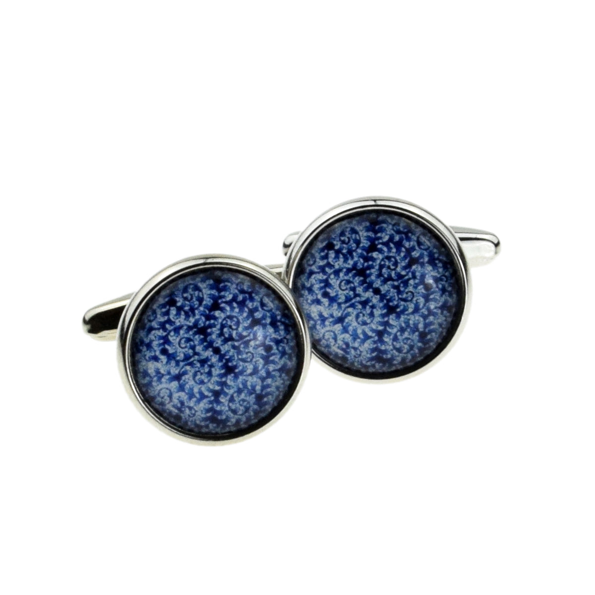 Blue Swirl Patterned Round Cufflinks | Ashton and Finch