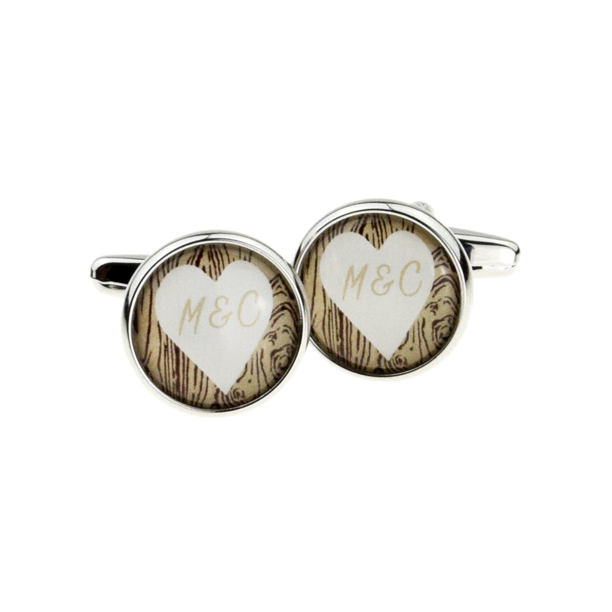 Personalised Love Heart Carved on Tree Design Cufflinks | Ashton and Finch