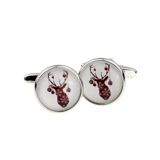 Snowflakes & Baubles Stag Christmas Design Cufflinks | Ashton and Finch