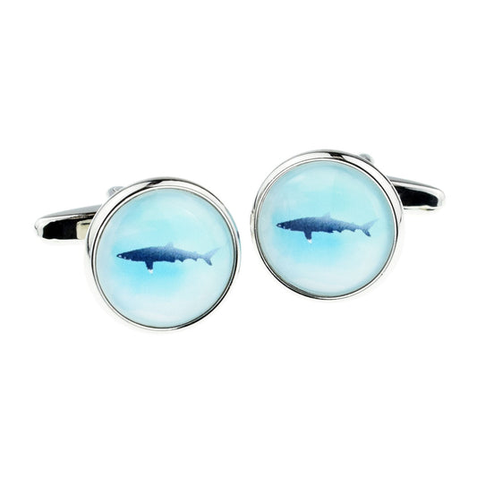Shark on Blue Background Cufflinks | Ashton and Finch