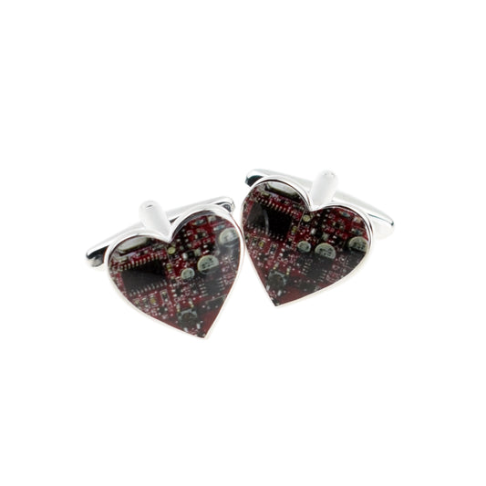 Red Computer Circuit Board Heart Shaped Cufflinks | Ashton and Finch