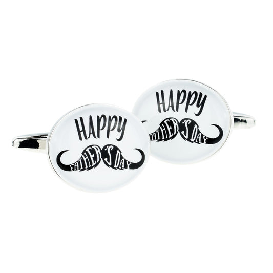 Happy Fathers Day Moustache Design Oval Cufflinks | Ashton and Finch