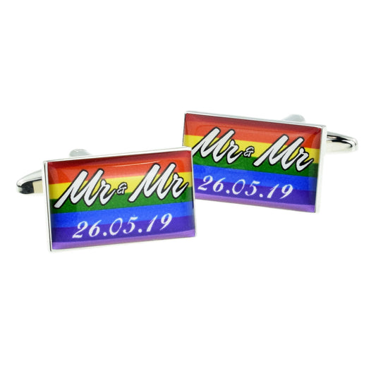 Mr & Mr Rainbow Cufflinks with personalised Date | Ashton and Finch