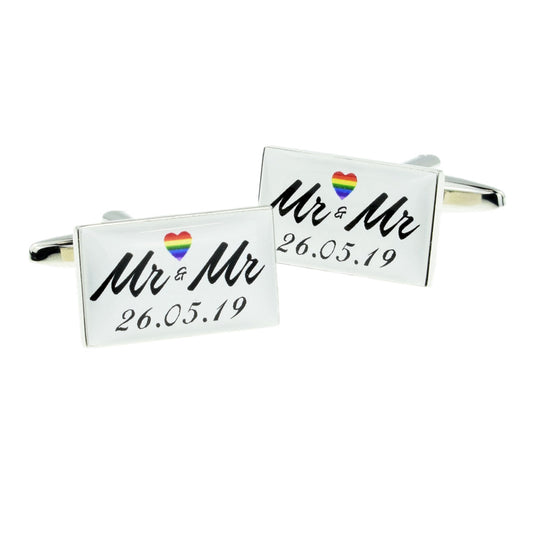 Mr & Mr Rainbow Heart Personalised Date Cufflinks | Ashton and Finch