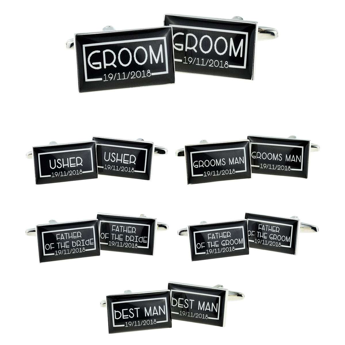 Personalised Date Black Rectangular Wedding Cufflinks | Ashton and Finch