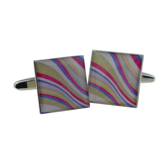 Green Multicoloured Swirly Pattern Fashion Cufflinks | Ashton and Finch