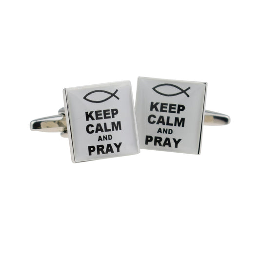 Keep Calm & Pray White Cufflinks | Ashton and Finch
