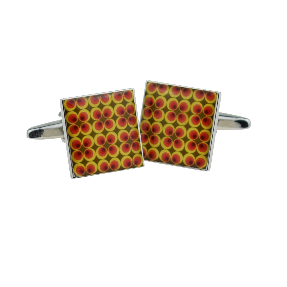 Funky Retro Red Yellow and Brown Small Pattern Cufflinks | Ashton and Finch