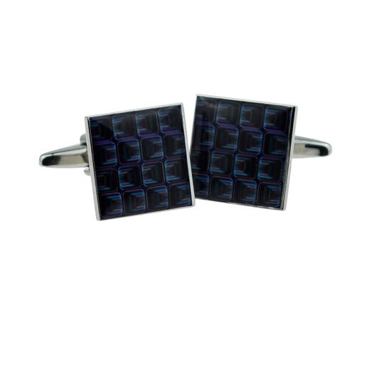 Funky Retro Blue Squares Pattern Cufflinks | Ashton and Finch