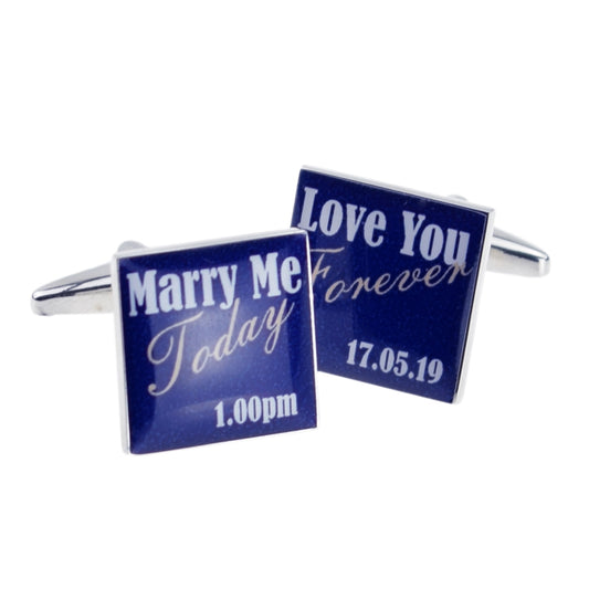 Marry Me Today Love You Forever Personalised Date Blue Cufflinks | Ashton and Finch