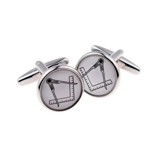 White Masonic No G Round Cufflinks | Ashton and Finch