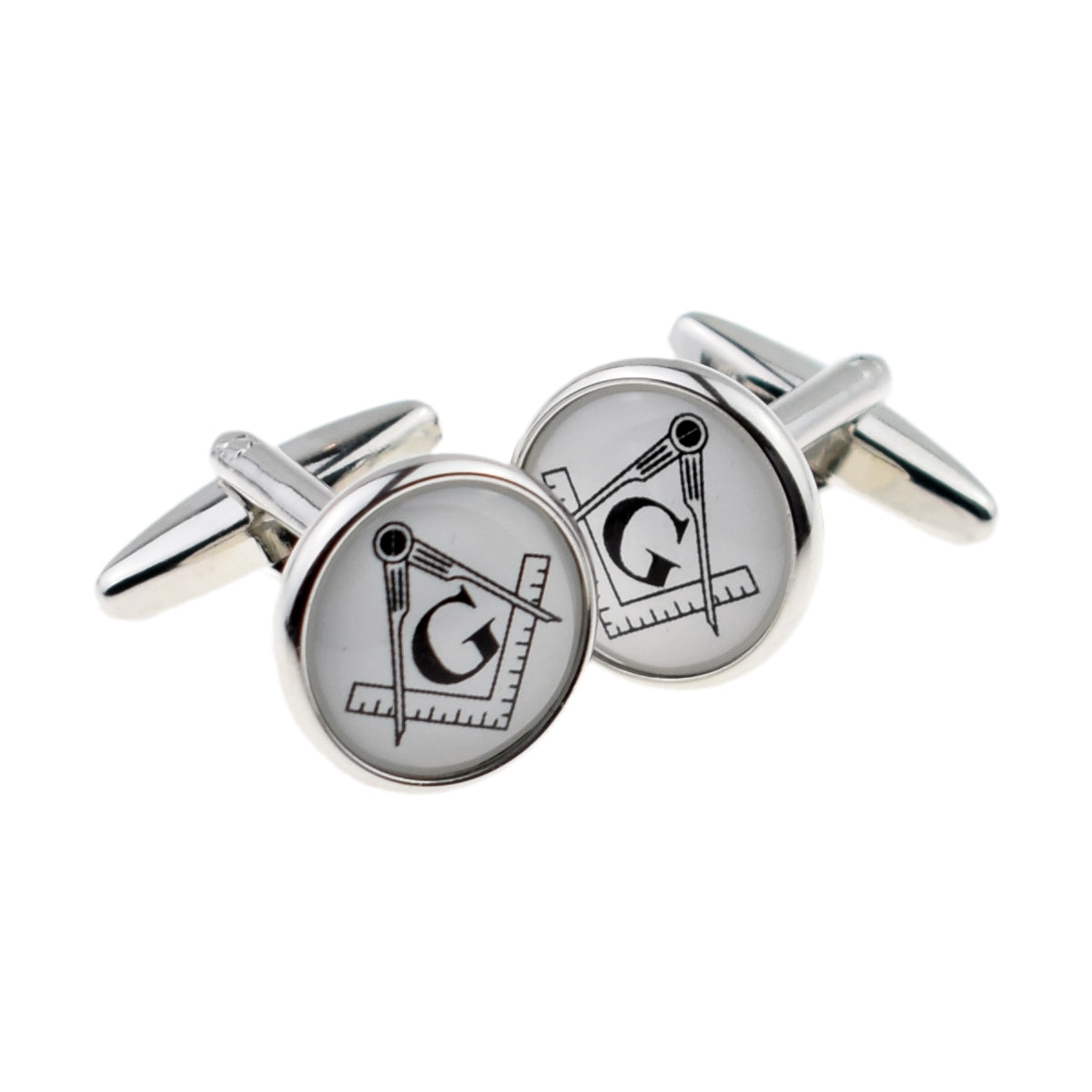 White Masonic with G Round Cufflinks | Ashton and Finch
