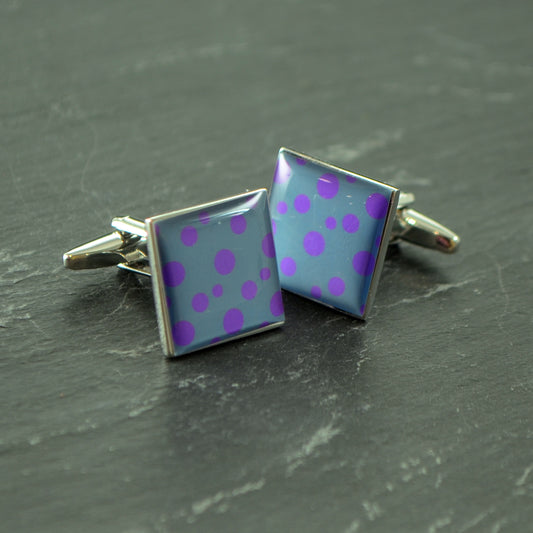 Puple Spotted Cufflinks on Grey Background | Ashton and Finch