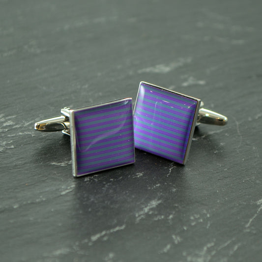Puple Striped Cufflinks on Grey Background | Ashton and Finch