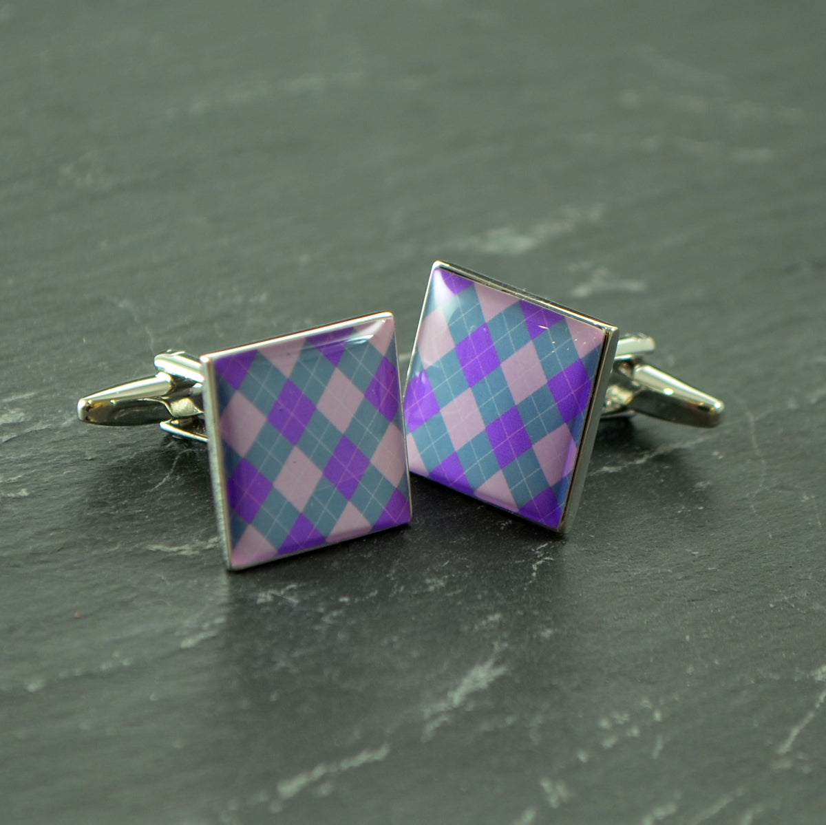 Purple & Pink Argyle Pattern Cufflinks | Ashton and Finch