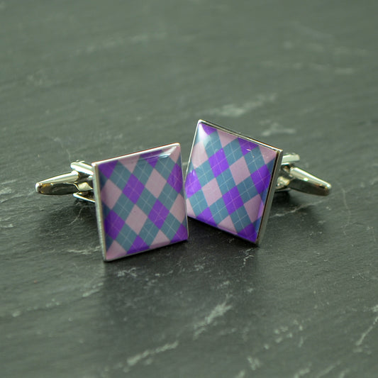 Purple & Pink Argyle Pattern Cufflinks | Ashton and Finch