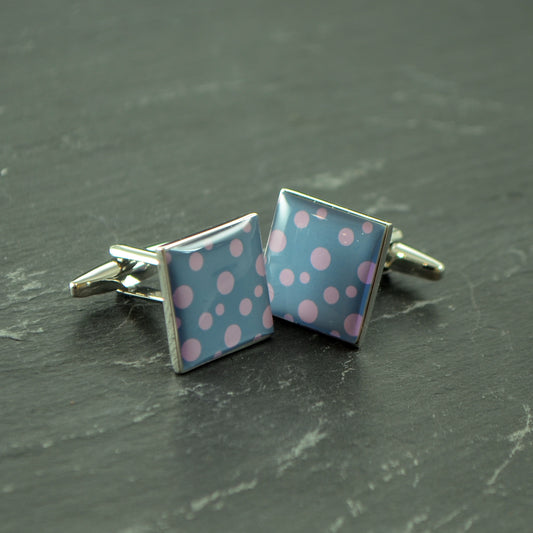 Pale Pink Spots on Grey Background Cufflinks | Ashton and Finch