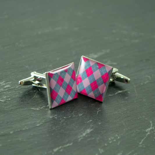 Light & Hot Pink Argyle Pattern Cufflinks | Ashton and Finch