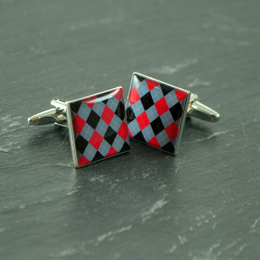 Red & Black Argyle Pattern Cufflinks | Ashton and Finch