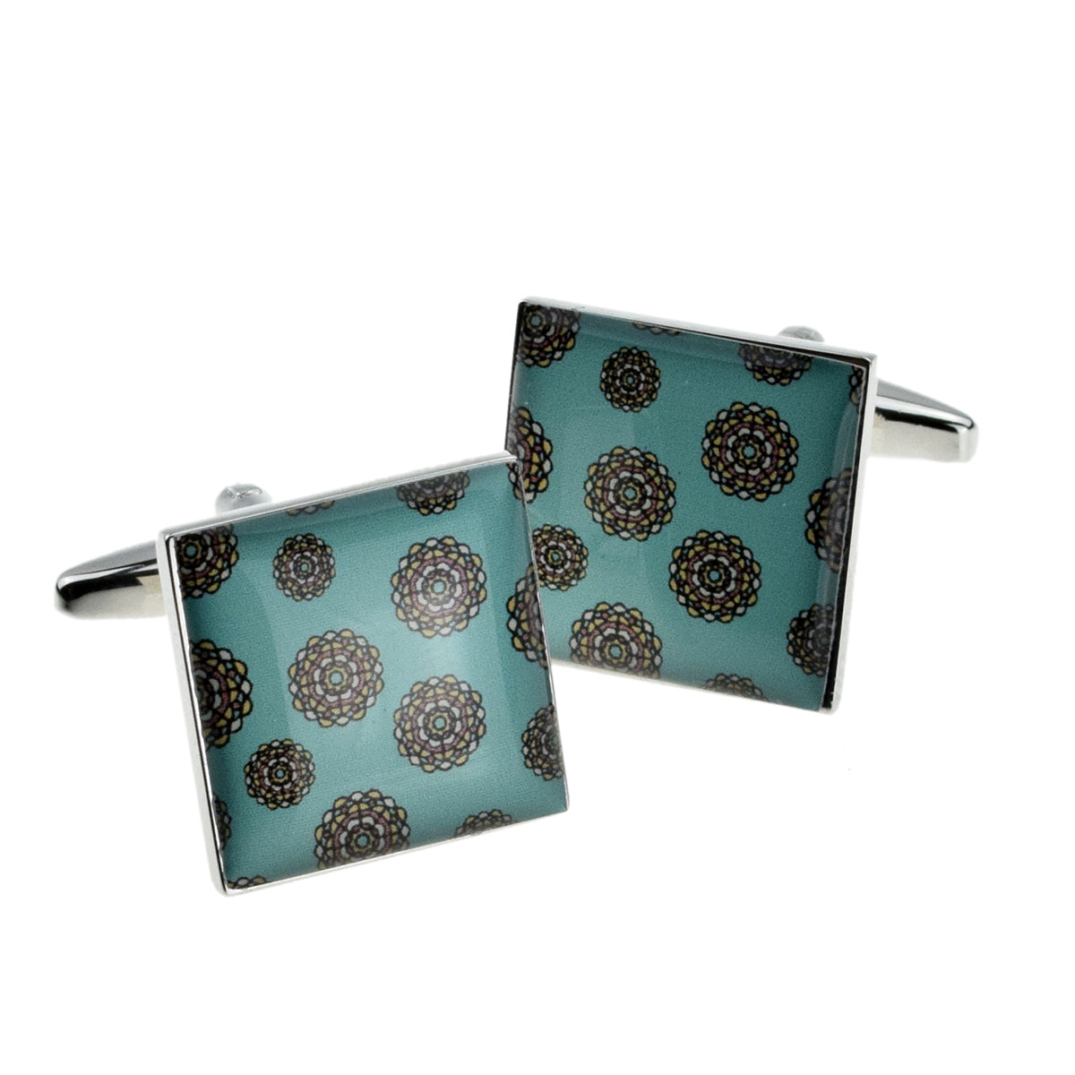 Teal Floral Design Cufflinks | Ashton and Finch