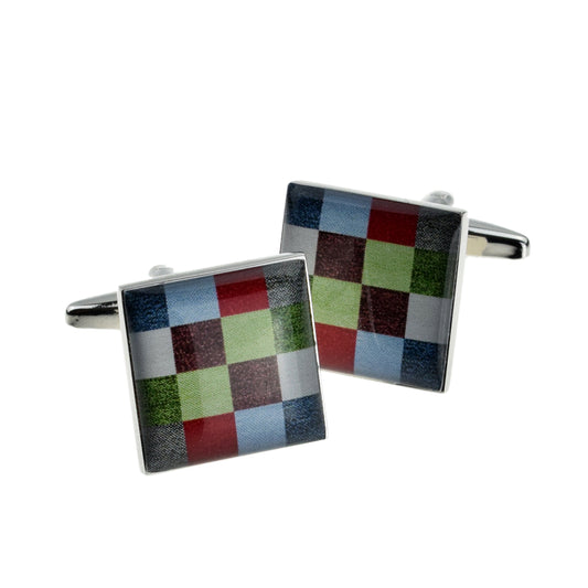 Multicoloured Chequer Design Cufflinks | Ashton and Finch