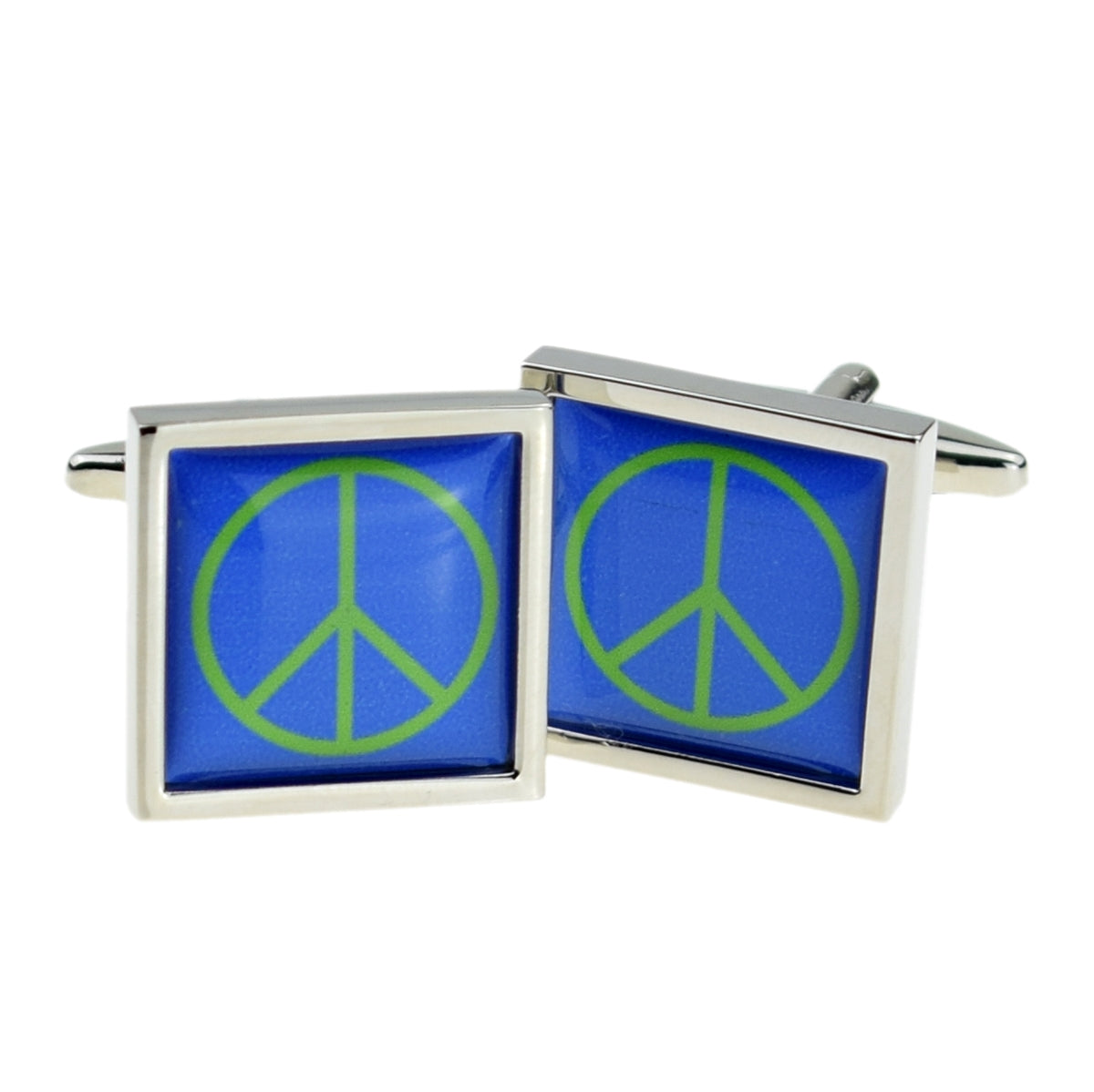 Blue & Green Ban the Bomb Peace Sign Cufflinks | Ashton and Finch