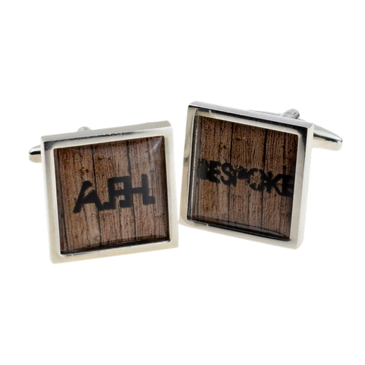 Retro Shabby Chic Personalised Wooden Effect Cufflinks | Ashton and Finch