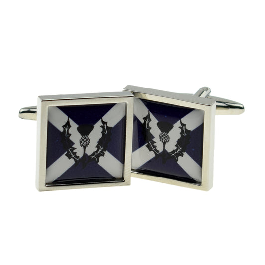 Cufflinks Scottish Saltire Flag with Thistle design | Ashton and Finch