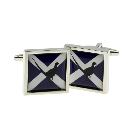 Cufflinks Scottish Saltire Flag with Pheasant Game Bird design | Ashton and Finch