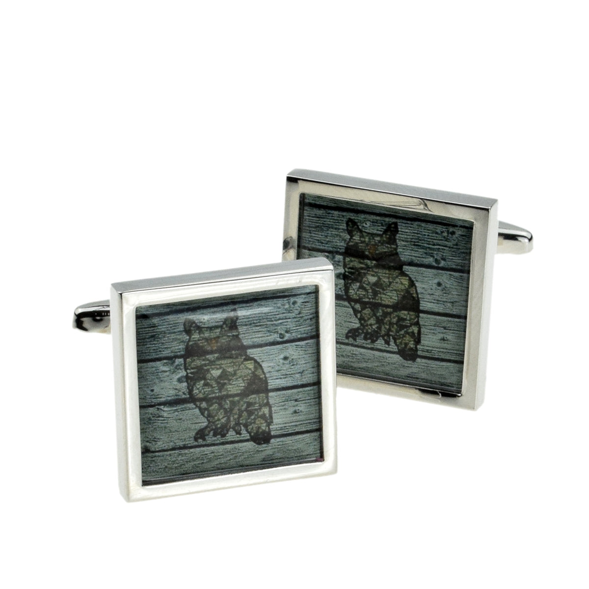 Geometric Owl On Driftwood Square Framed Cufflinks | Ashton and Finch