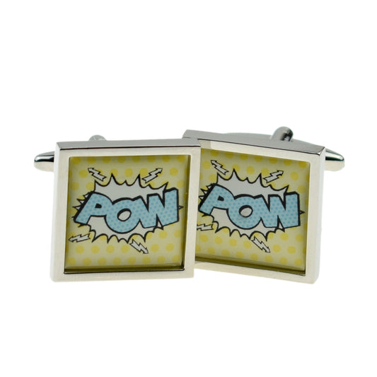 Pow Cartoon Style Bordered Square Cufflinks | Ashton and Finch