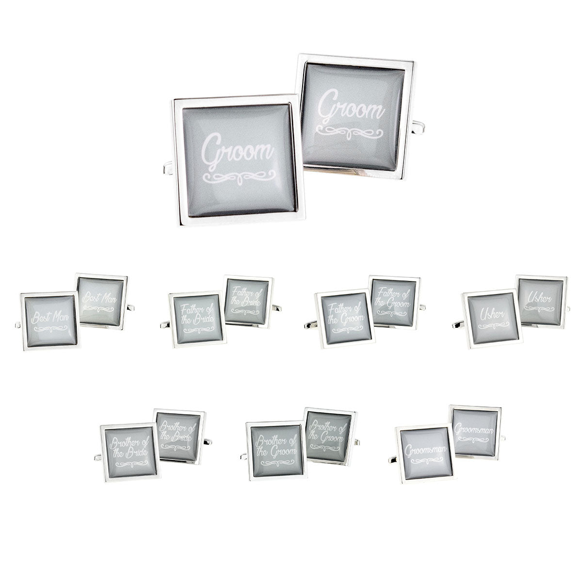 Ash Grey Bordered Wedding Script Cufflinks | Ashton and Finch