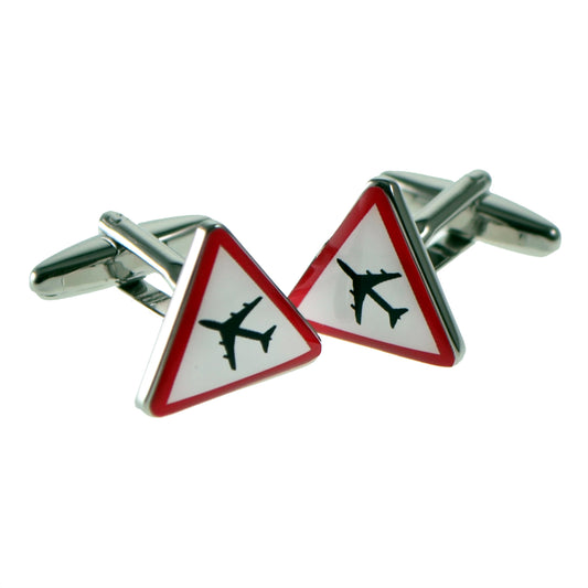 Warning Triangle Sign Aeroplane Cufflinks - (X2AJ443) | Ashton and Finch