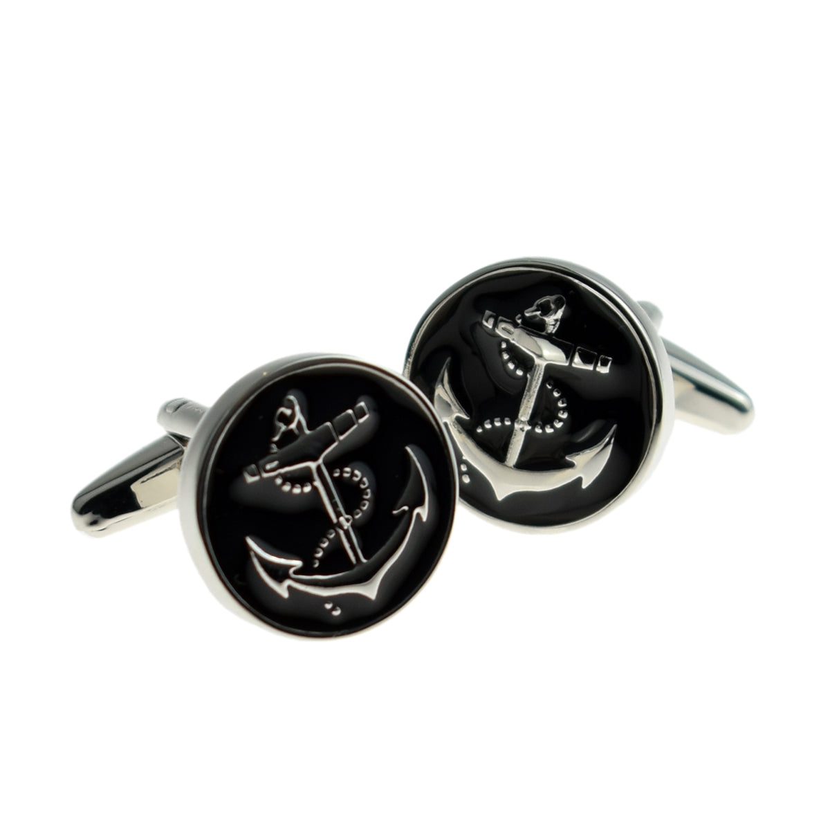 Round Enamelled Anchor Design Cufflinks | Ashton and Finch